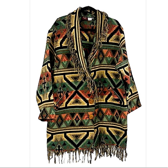 Vintage Jackets & Coats Vintage 9s Aztec Tribal Blanket Coat Size